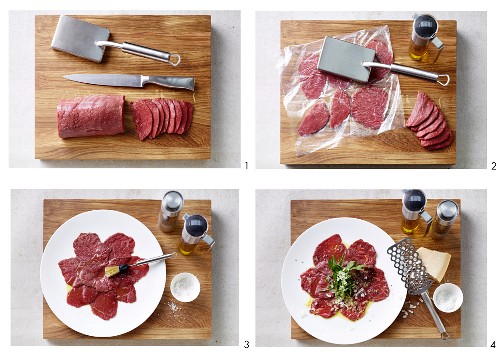 Steps for making beef carpaccio