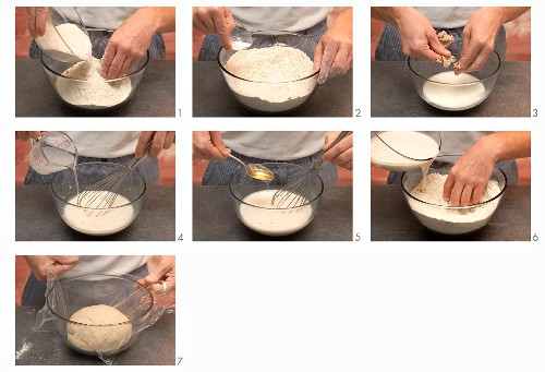 Preparing dough to make crusty bread