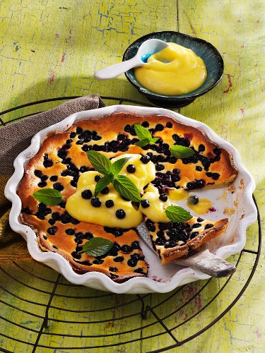 Blueberry clafoutis with lemon curd