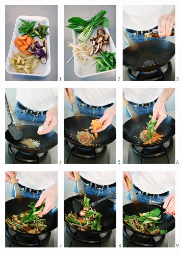 Vegetables being cooked in a wok