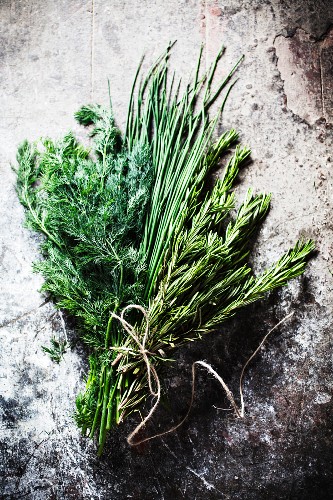 A bunch of fresh herbs - rosemary, chives and dill