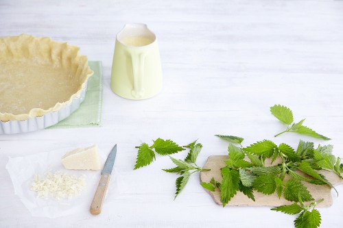 Stinging nettle tart being made