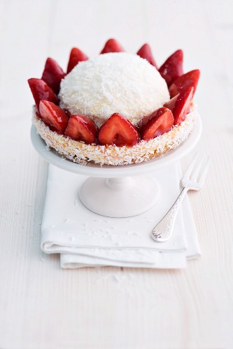 A strawberry and coconut cheesecake