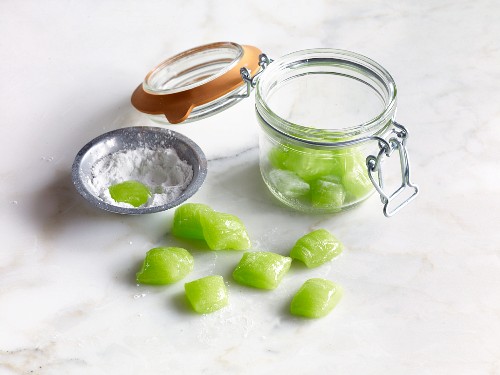 Homemade green peppermint bonbons