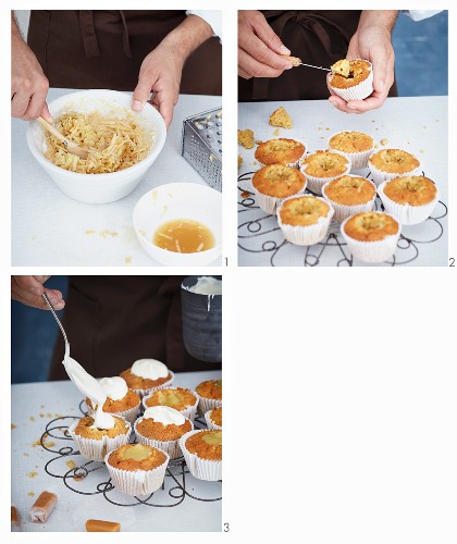 Cupcakes mit Apfelmus und Toffee-Topping zubereiten