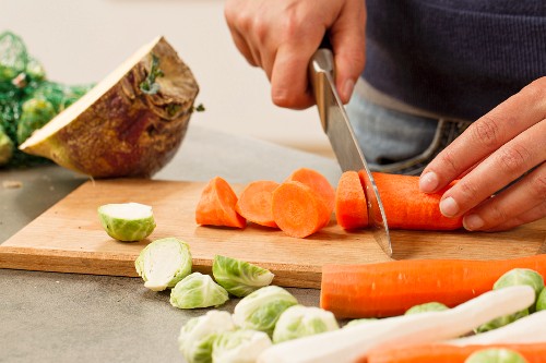 Vegetables being chopped and prepared