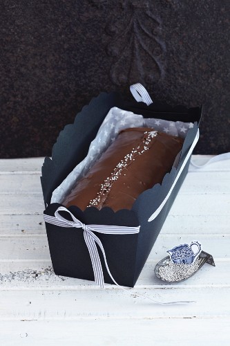 Nut cake with chocolate glaze as a gift