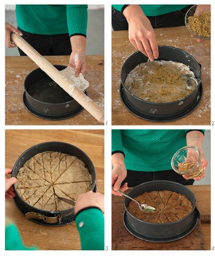 Vegan spelt baklava being made