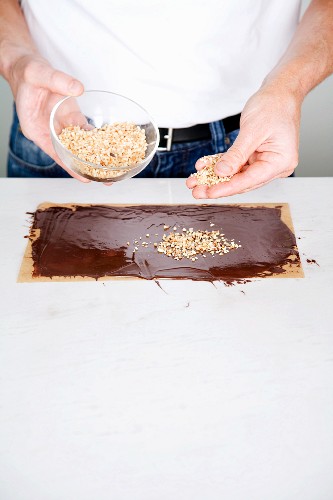 Chocolate leaves being made