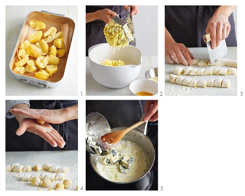 Gnocchi with gorgonzola sauce being made