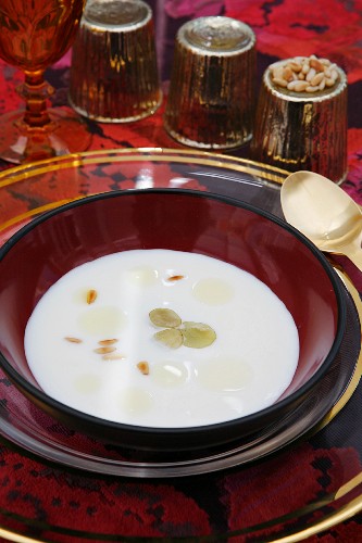 Spanish garlic soup with pine nuts