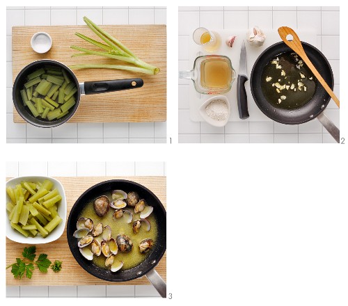 Stew with borage and clams being made