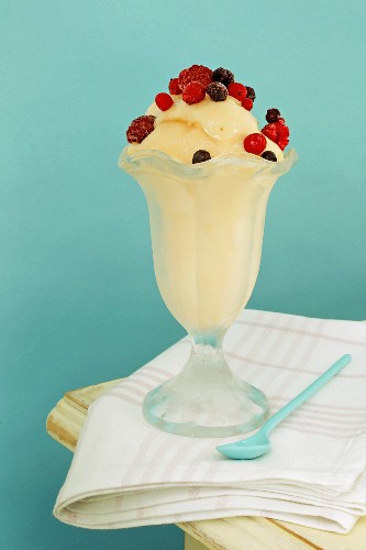 Yoghurt ice cream with red berries