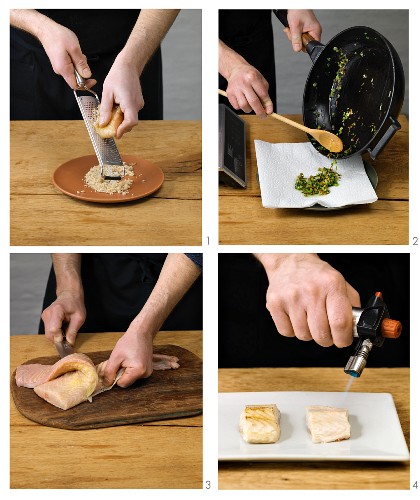 Steamed sturgeon fillet being made