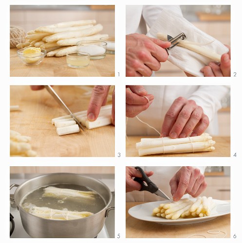 White asparagus being cooked