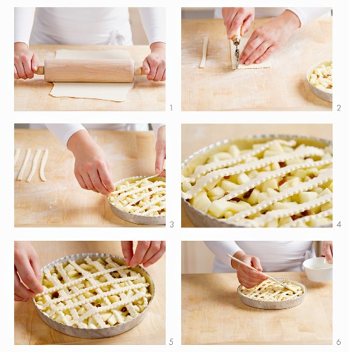 Preparing a puff pastry apple pie