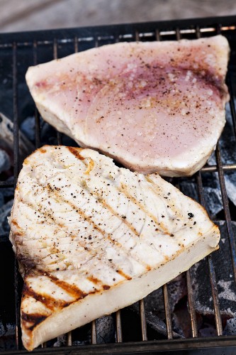 Swordfish steaks on a grill