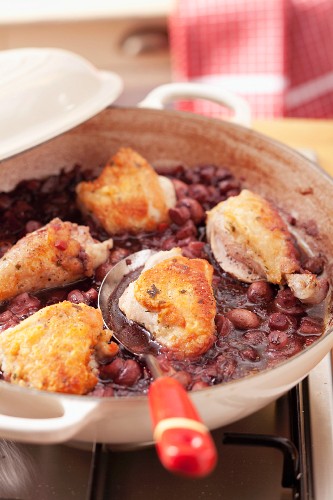 Chicken breast with mushrooms in red wine sauce