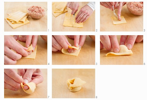 Tortellini mit Hackfleischfüllung herstellen