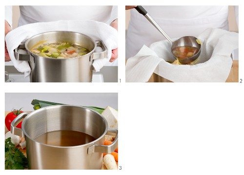 Vegetable stock being sieved