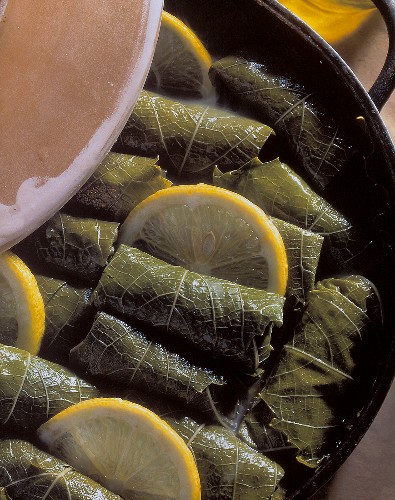 Vine leaves with rice, currant and parsley stuffing
