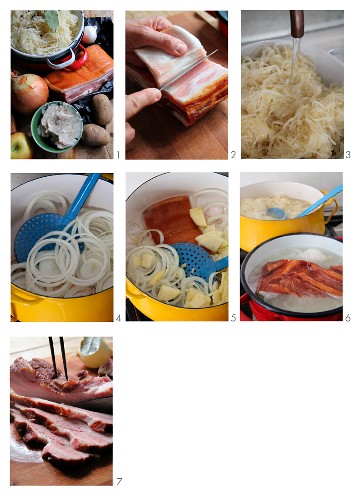 Sauerkraut mit gekochtem Speck zubereiten