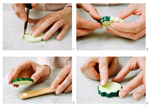 Cucumber slices being made from modelling clay