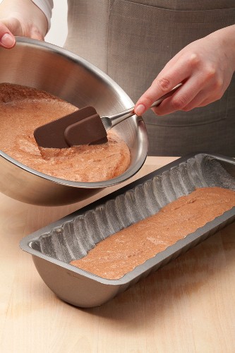 Cake batter being poured into the Rehrücken mould