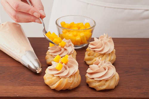 Savoury profiteroles being prepared