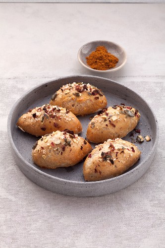 Pumpkin seed rolls with rose salt