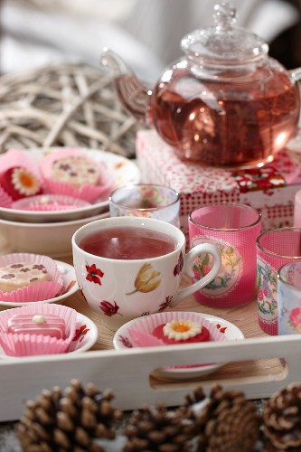Tea and petit fours on a tray