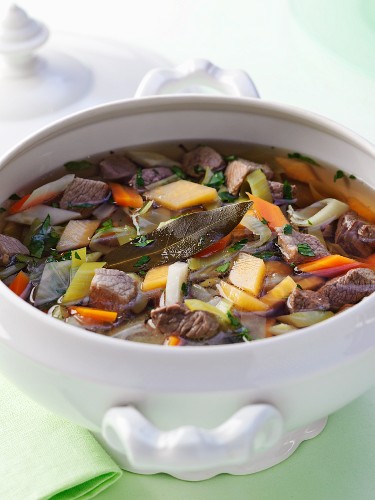 Pichelsteiner (a Bavarian meat stew) in a soup tureen