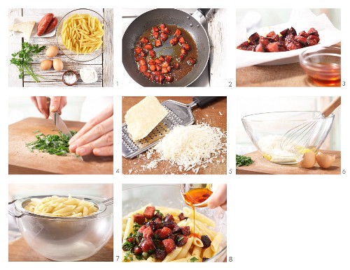How to prepare chorizo pasta with egg cream