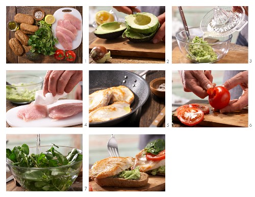 How to prepare a turkey sandwich with avocado cream, watercress and tomato