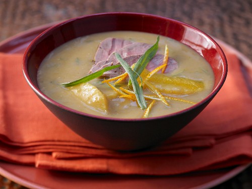 Bean and orange soup with breast of duck