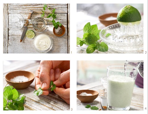 How to prepare a yoghurt smoothie with lime juice, herbs and cardamon