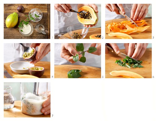 How to prepare papaya and passionfruit smoothie with fresh mint