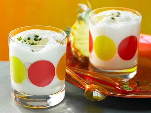 Coconut soy drink with pineapple and pistachios