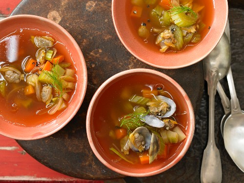 Hot mushroom soup with vegetables and peppers