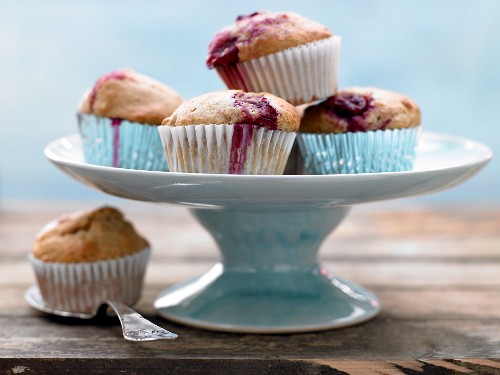 Walnut muffins with vanilla yoghurt and sour cherries