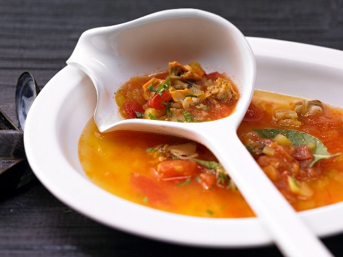 Muschelsuppe mit Fenchel, Tomaten und Safran