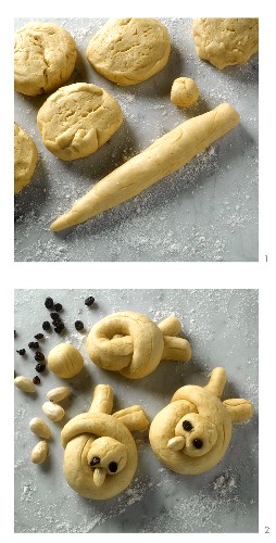 Making small Easter sparrows from yeast dough