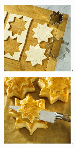 Making star vol au vents: cutting out pastry; puff pastry stars