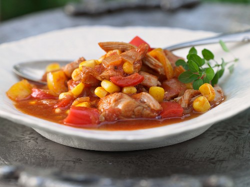 Chicken stew with corn and peppers