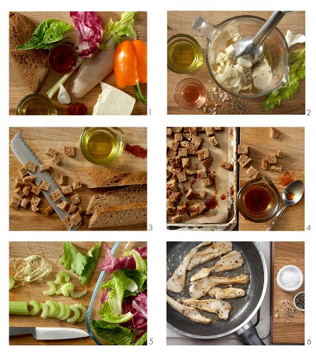 Low Fat Caesar Salad mit Hähnchenstreifen zubereiten
