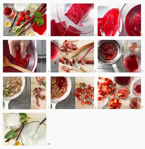Erdbeer-Rhabarber-Götterspeise zubereiten