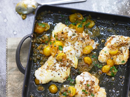 Monkfish with yellow tomatoes
