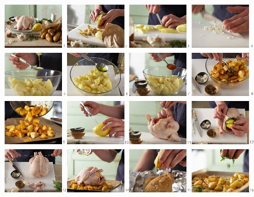 Brathuhn mit Kartoffeln und Zitrone zubereiten