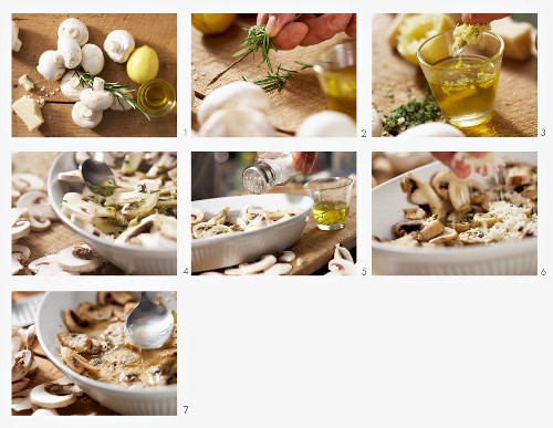 Ofengebackene Champignons mit Rosmarin und Parmesan zubereiten