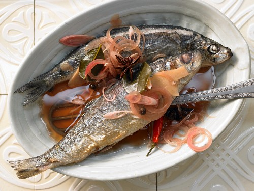 Asian style fried herring with ginger, star anise and chilli